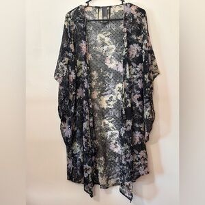 Vince Camuto long black floral open front boho style kimono cover up in One Size